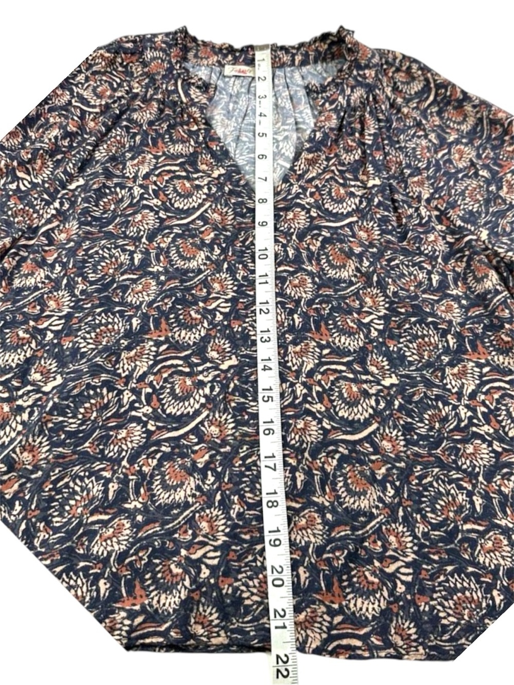 Faherty Portia Blouse Small Boho Floral Print V-Neck Artisan Block Print Top - Picture 7 of 10